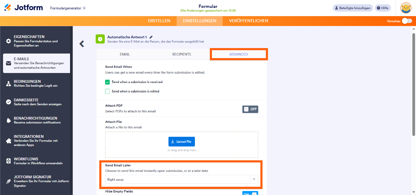 Spätere Versendung von E-Mails mit der Automatischen Antwort Image-2