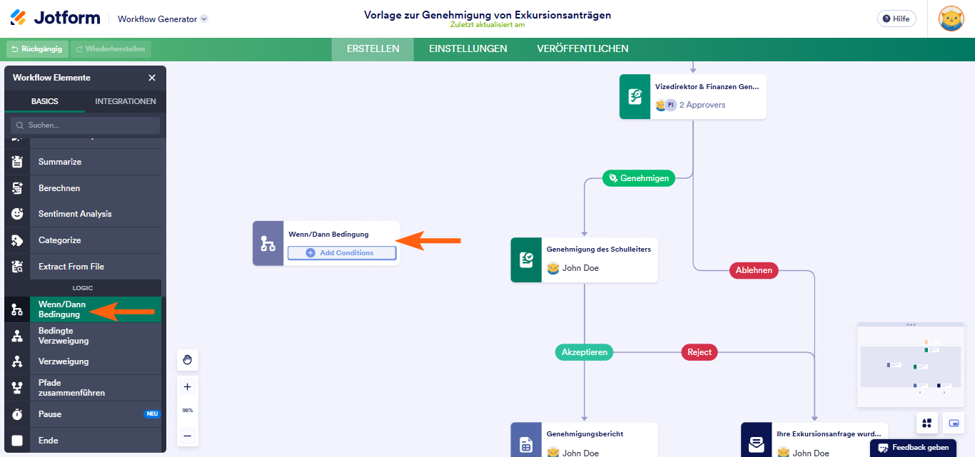 Wie Sie ein Wenn-Dann-Bedingungselement mit Jotform Approvals einrichten Image-1