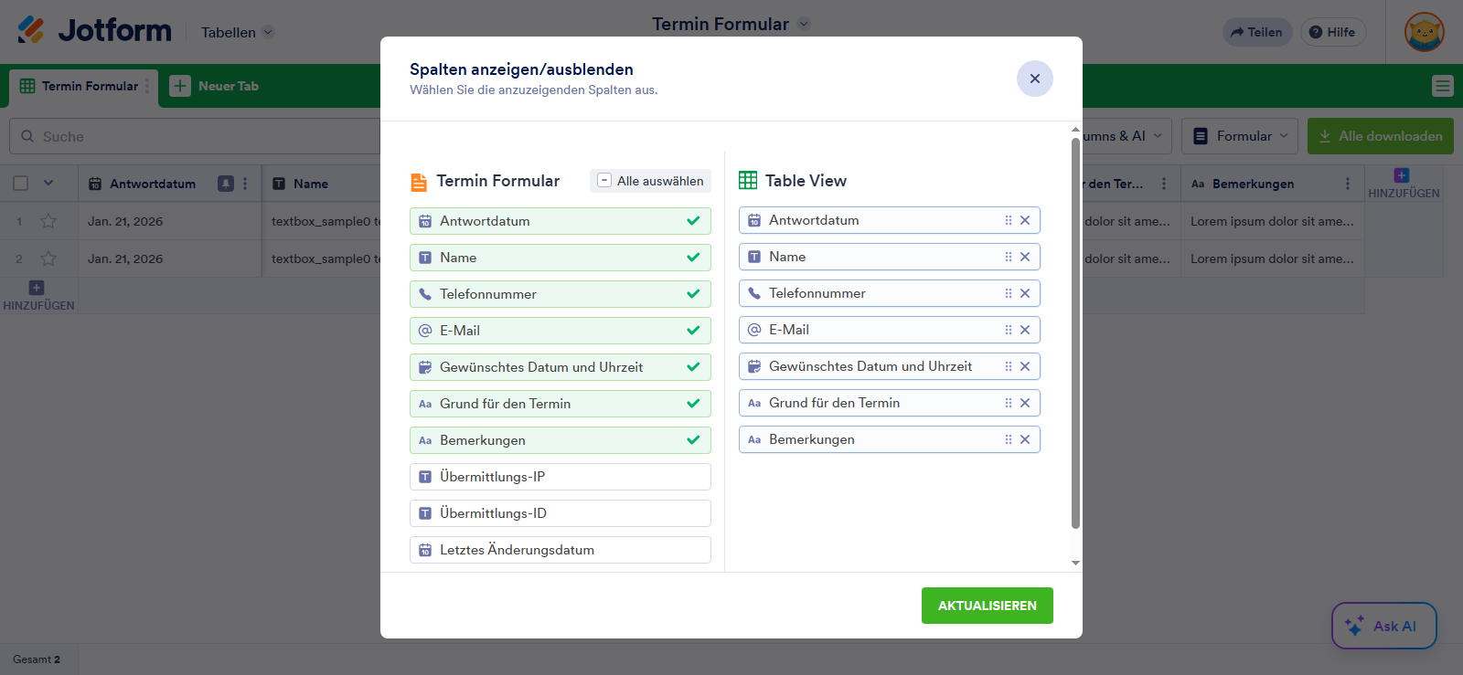 Wie Sie Spalten in Jotform Tabellen ein- und ausblenden Image-3