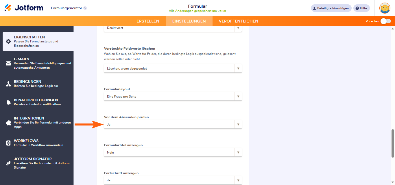 Wie Sie die Funktion Überprüfen vor Absenden in Jotform-Karten aktivieren können Image-2