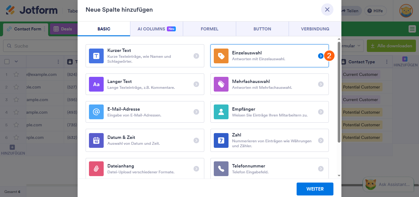 Wie Sie eine Dropdown-Liste in Jotform Tabellen erstellen Image-2
