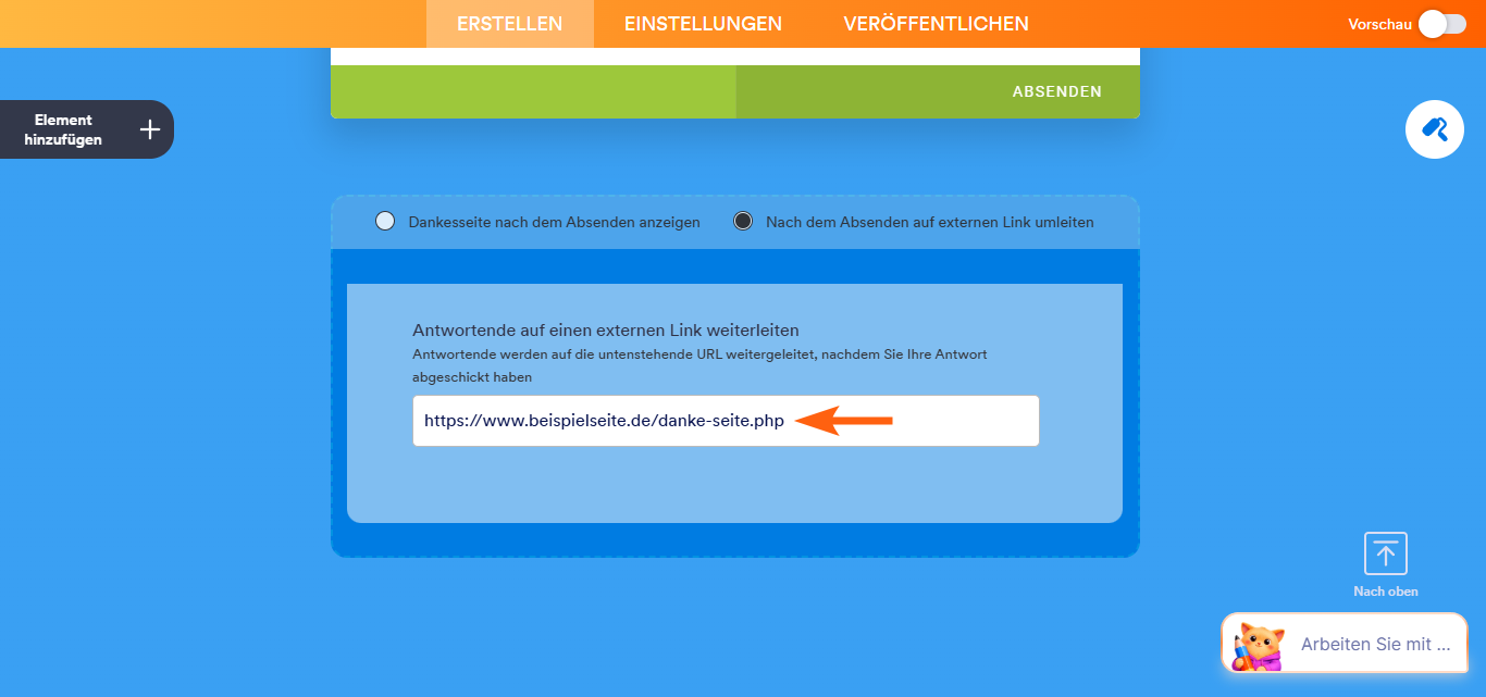 Wie Sie Formularbeantworter auf einen externen Link in Jotform Karten umleiten Image-2