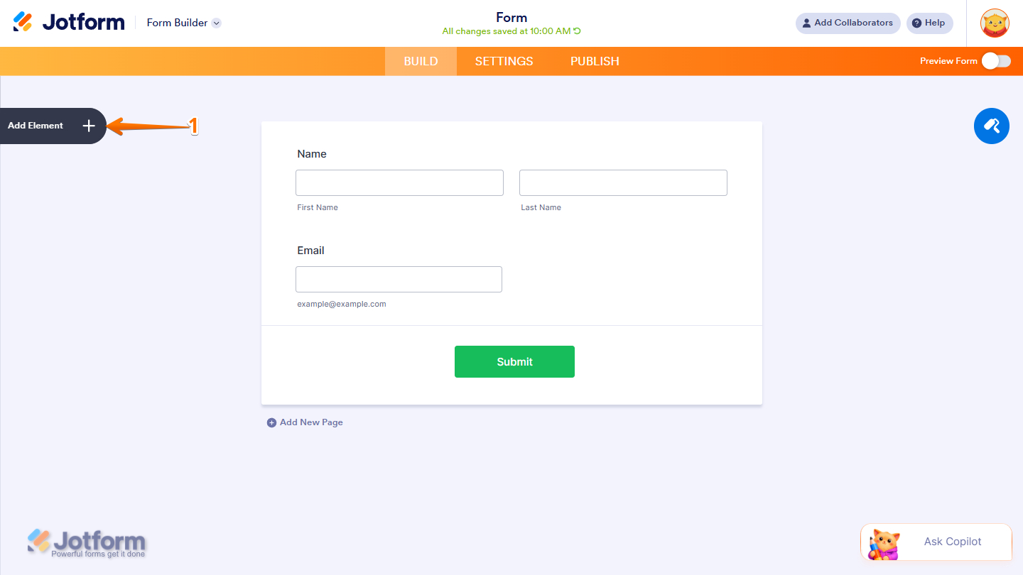 Add Element button in Jotform Form Builder