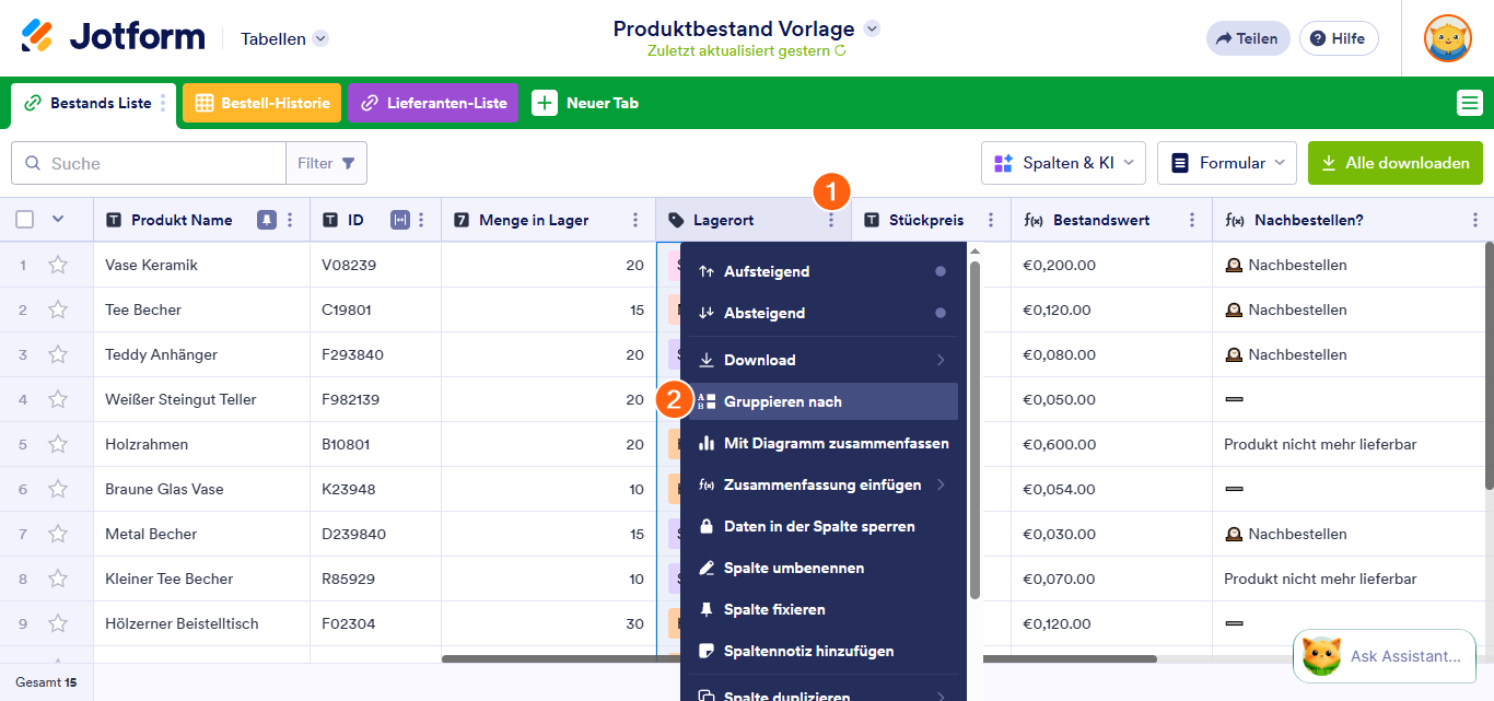 Wie Sie Einträge in Jotform Tabellen nach Antworten gruppieren Image-1