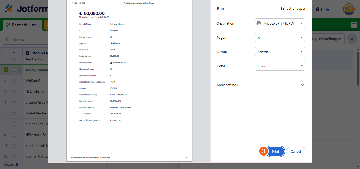 Wie Sie Einträge in Jotform Tabellen drucken Image-2