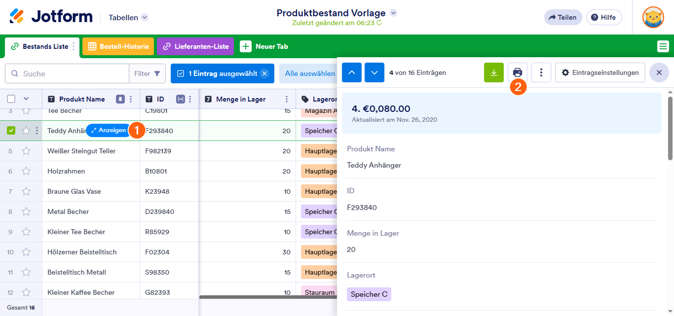 Wie Sie Einträge in Jotform Tabellen drucken Image-1