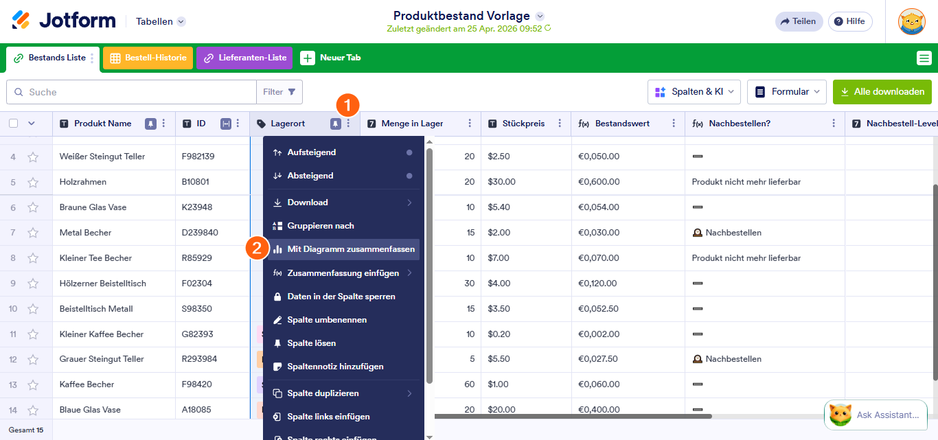Wie Sie Antwortzusammenfassungsdiagramme in Jotform Tabellen anzeigen Image-1
