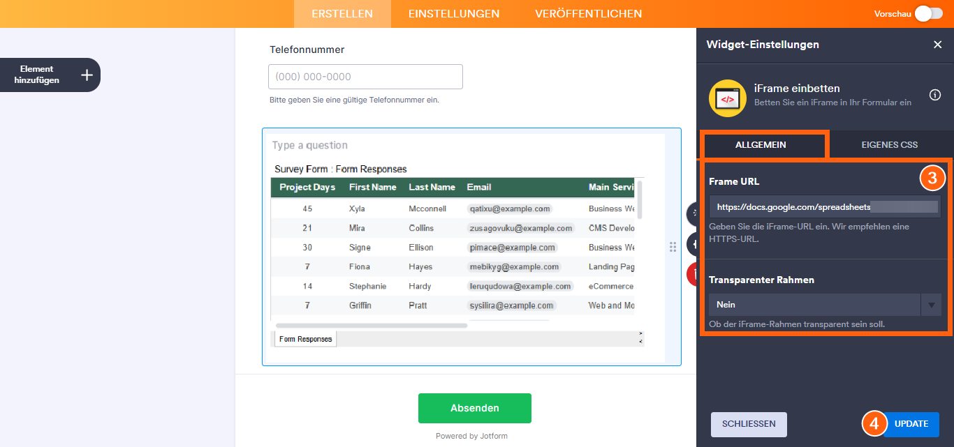 Wie Sie ein Tabellenblatt in Ihr Formular einbinden? Image-3