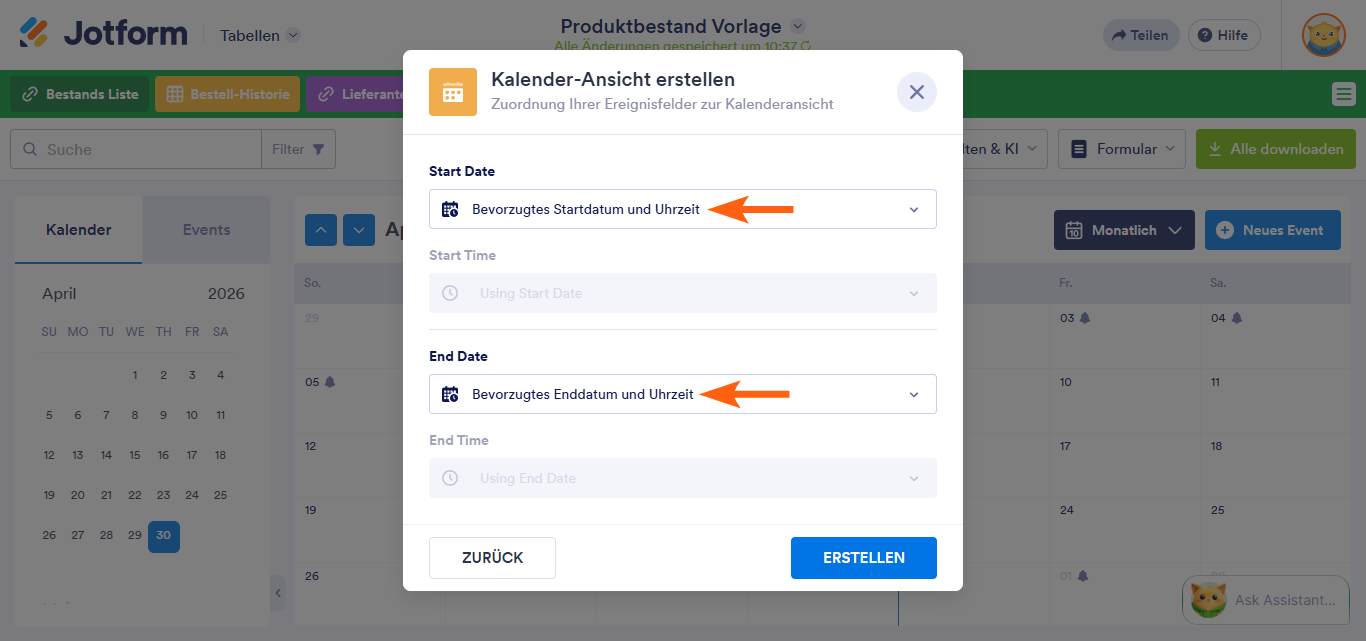 Wie Sie eine Kalenderansicht in Jotform Tabellen hinzufügen Image-7