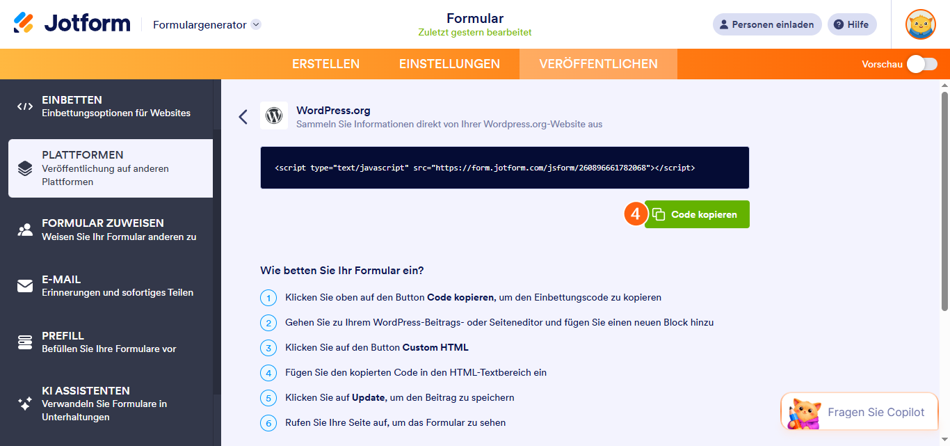 Formulare in die Wordpress