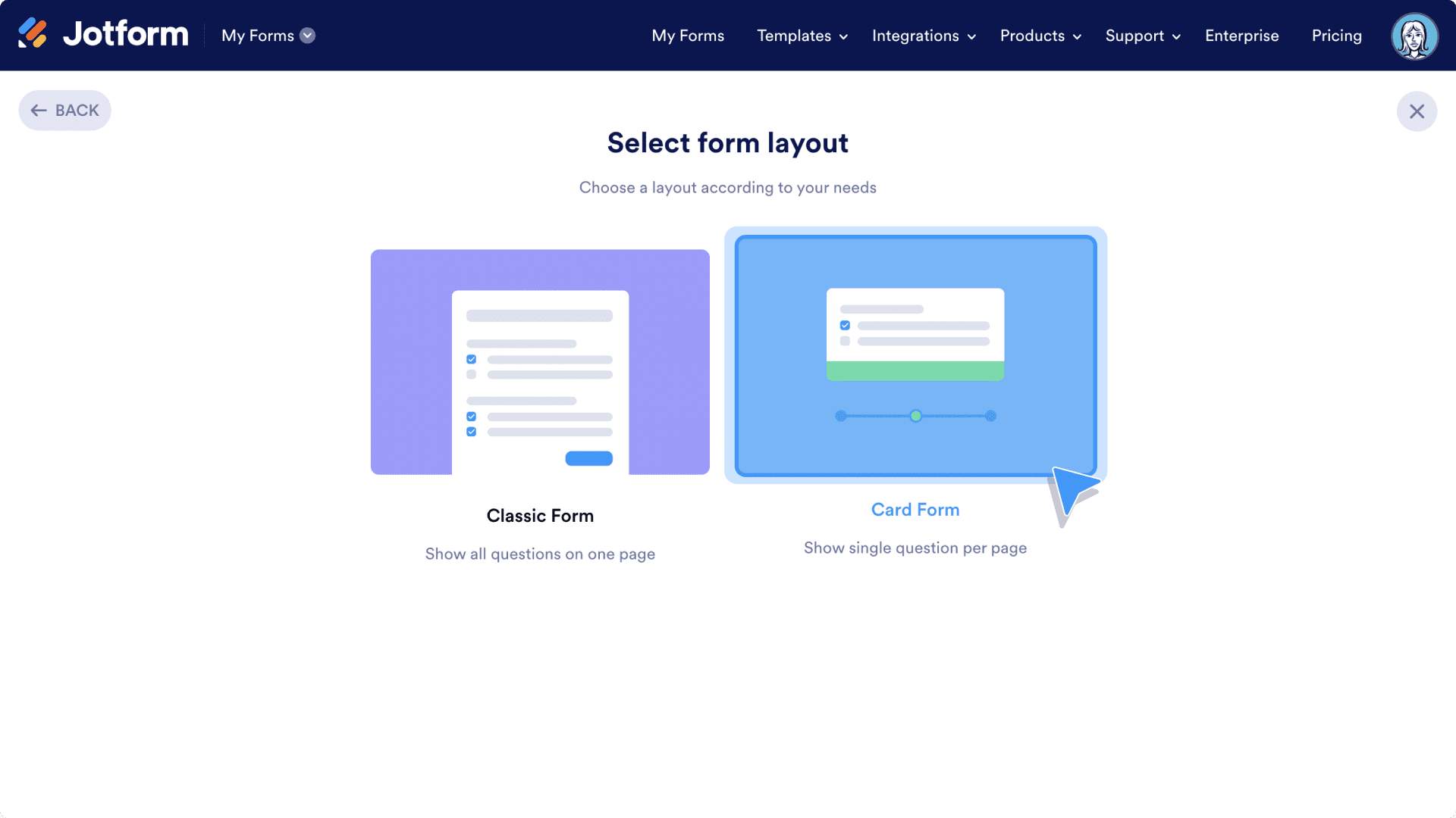 Select Card layout