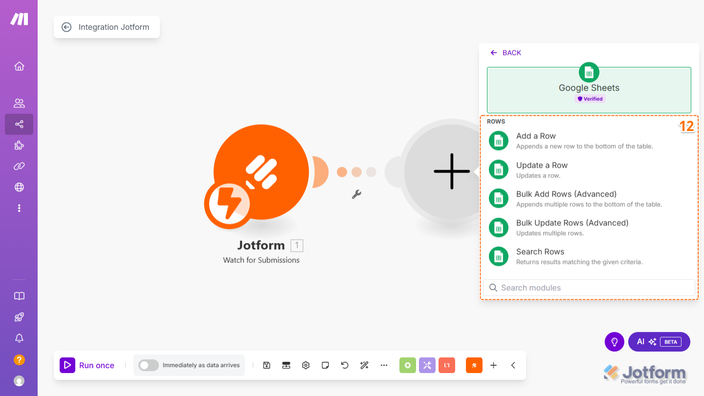 Seleccionar una acción para tu aplicación conectada, como Agregar una Fila en Google Sheets.
