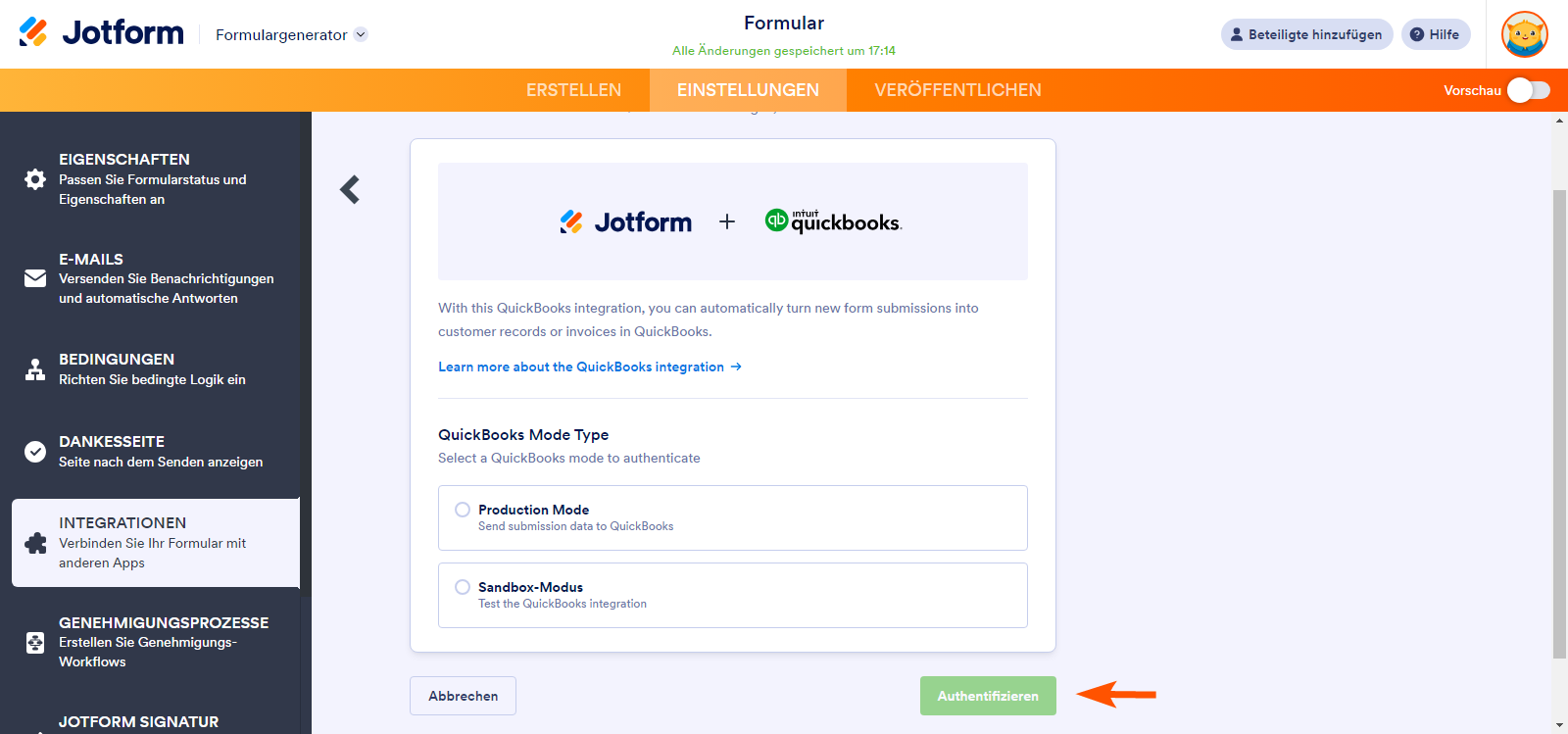 Wie Sie mit der QuickBooks-Integration von Jotform einen Kunden anlegen Image-3