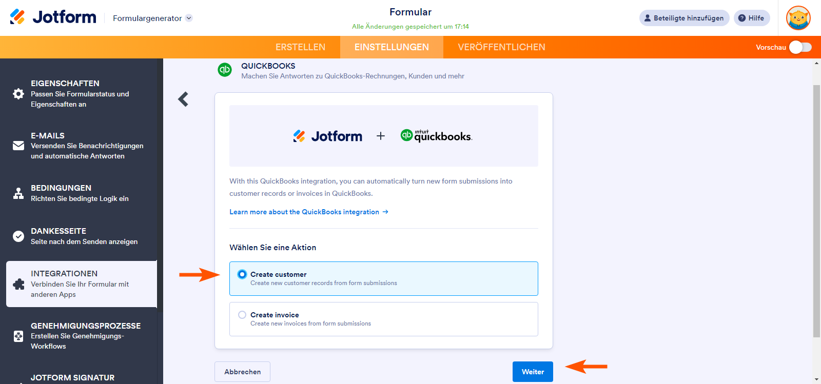 Wie Sie mit der QuickBooks-Integration von Jotform einen Kunden anlegen Image-2