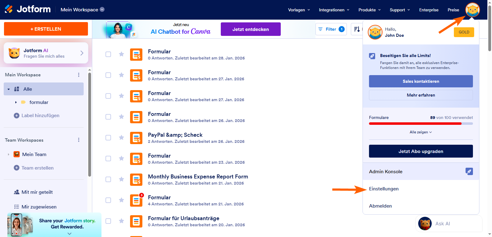 Wie Sie den Newsletter von Jotform abonnieren oder abbestellen Image-1