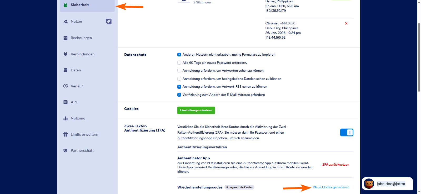 Wie Sie neue Wiederherstellungscodes für Ihr Unternehmenskonto generieren Image-2