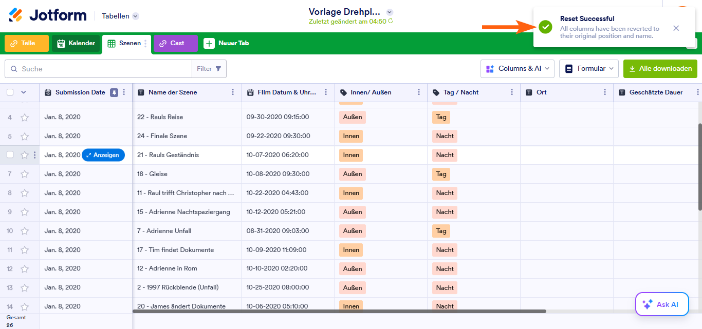 Wie Sie Jotform Tabellen auf die Standardansicht zurücksetzen Image-3