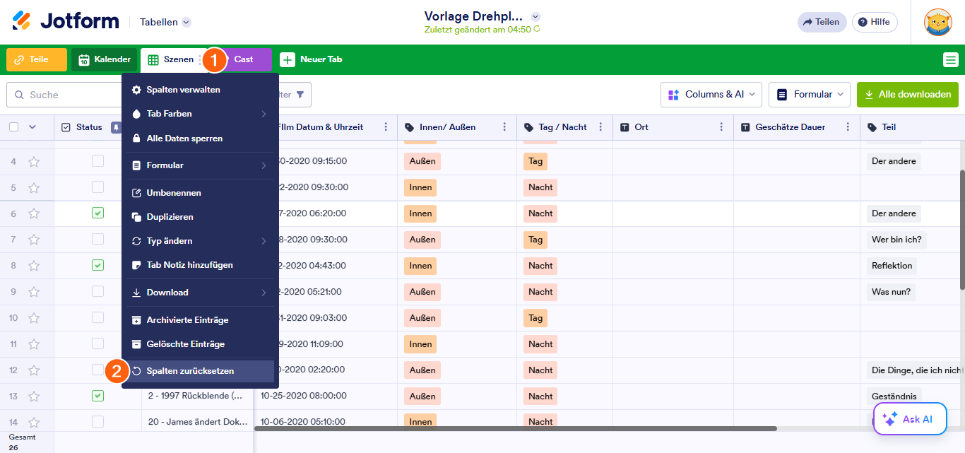 Wie Sie Jotform Tabellen auf die Standardansicht zurücksetzen Image-1