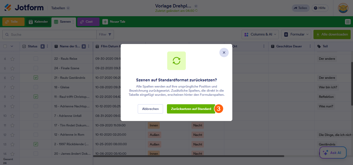 Wie Sie Jotform Tabellen auf die Standardansicht zurücksetzen Image-2
