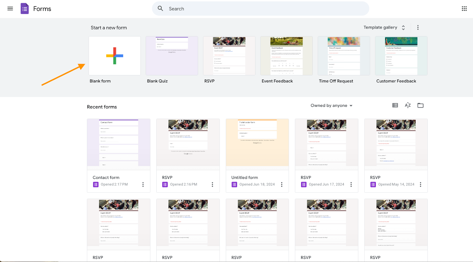 Google Forms Main Menu Page