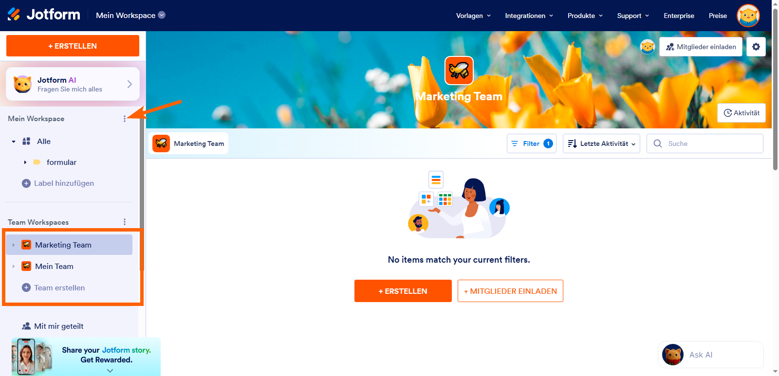 Wie Sie neue Assets in Jotform Teams erstellen Image-1