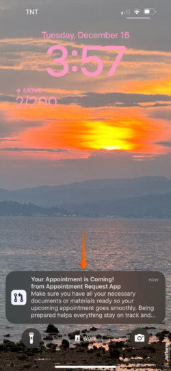 Vista previa de una notificación push tal como aparece en la pantalla del teléfono móvil de un suscriptor