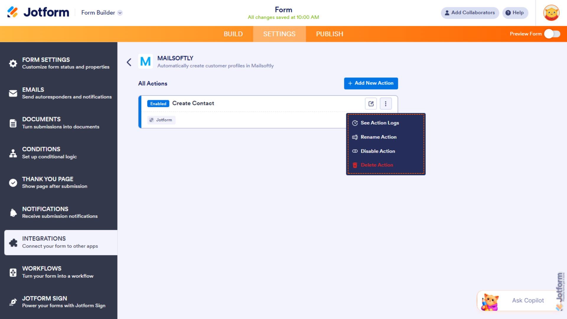 All Actions in Mailsoftly integration