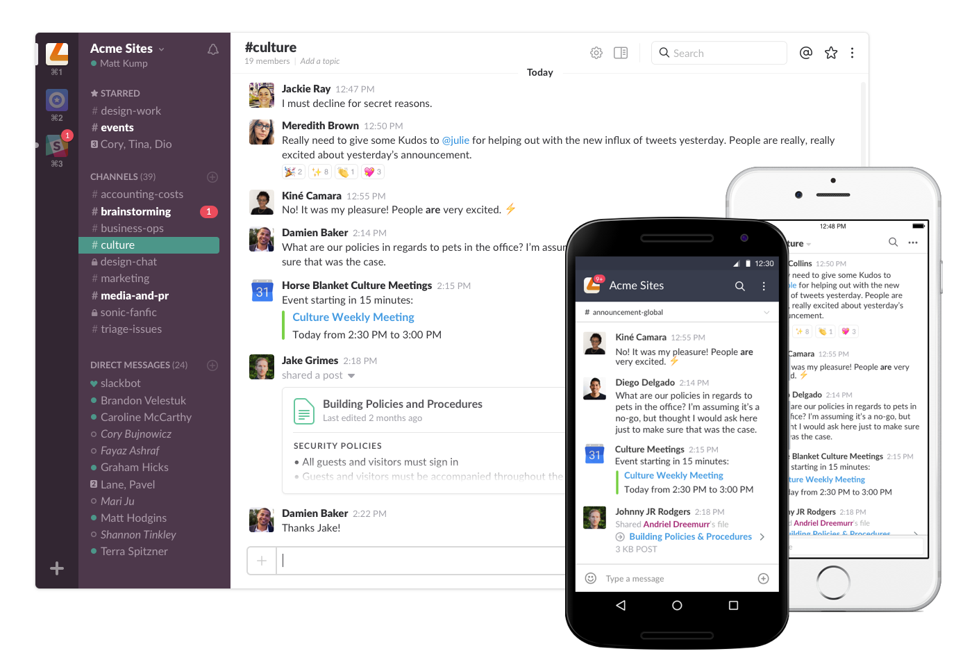 a Mockup image of Slack Mobile and Desktop User Interface 