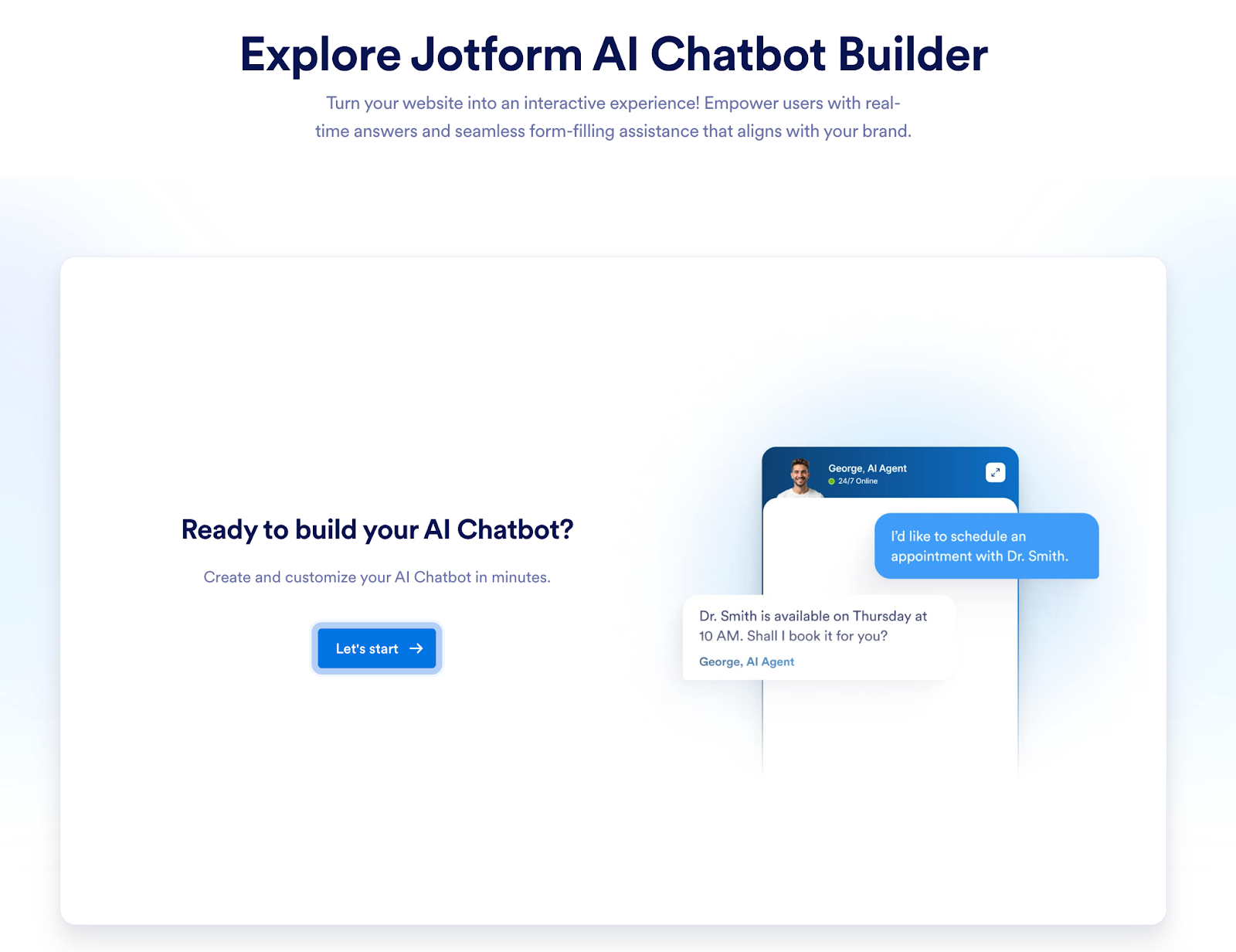 Screenshot from Jotform AI Chatbot Builder Landing Page