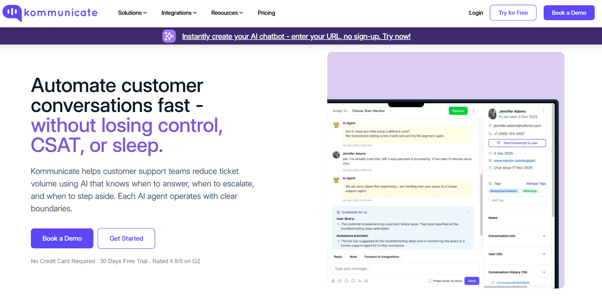 Kommunicate Landing Page