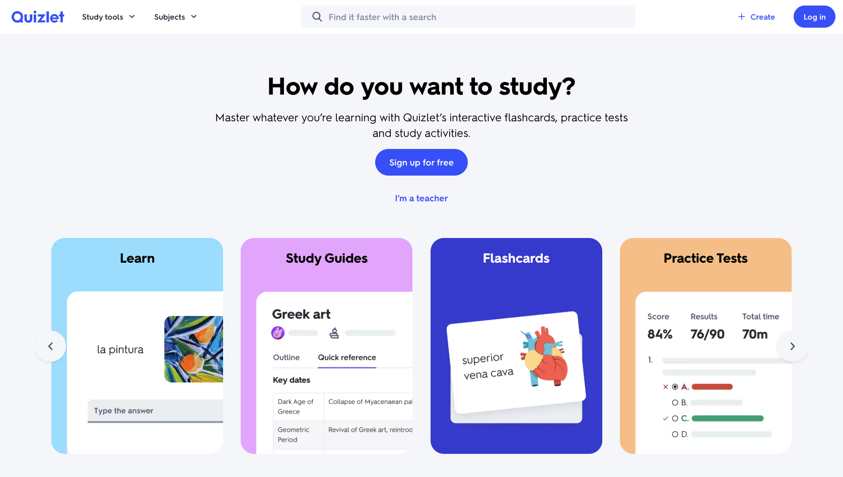 Quizlet Landing Page
