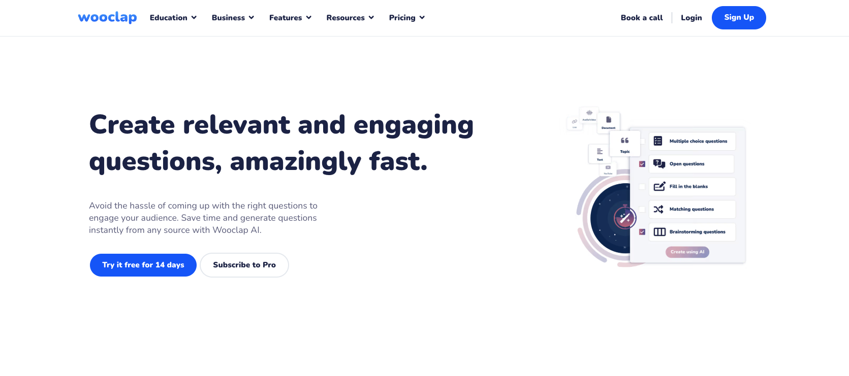Wooclap’s Quiz Wizard Landing Page