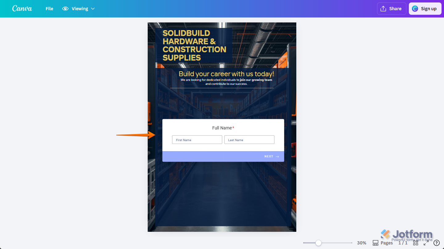 Jotform demo Card Form in Canva design