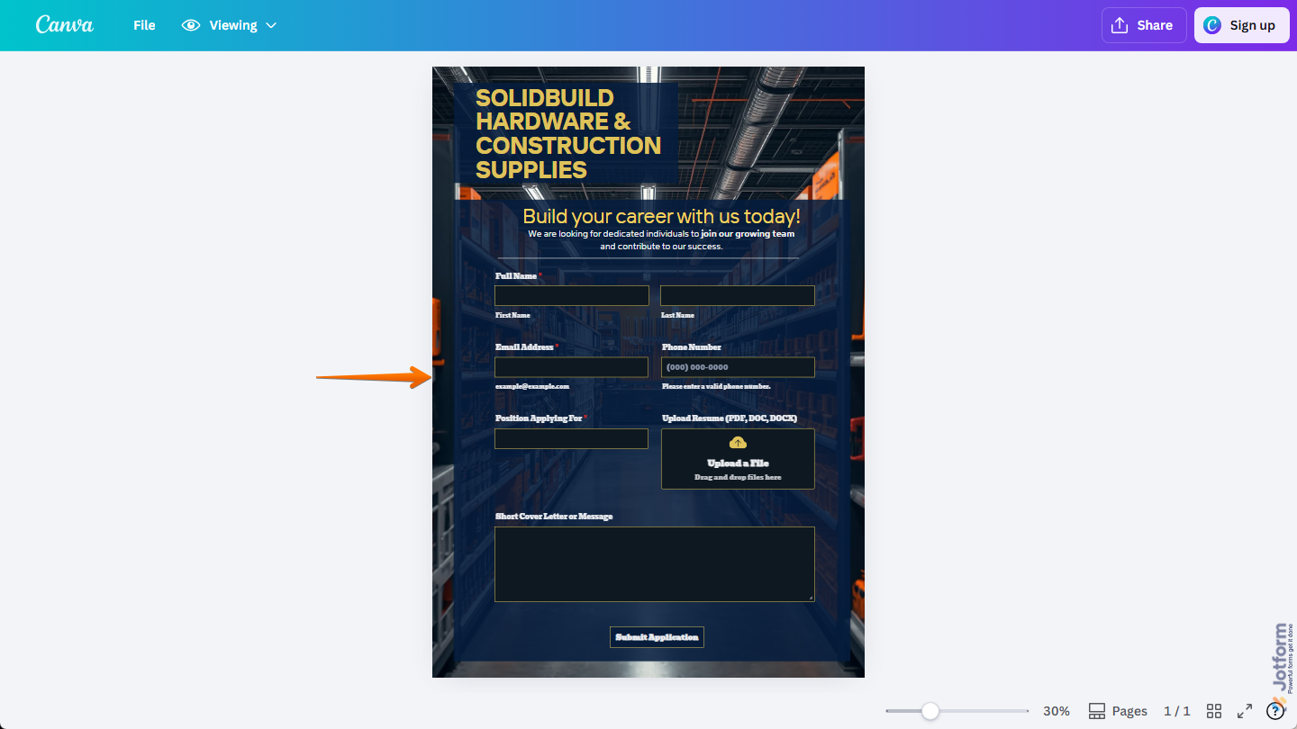 Jotform Job Application form in Canva design
