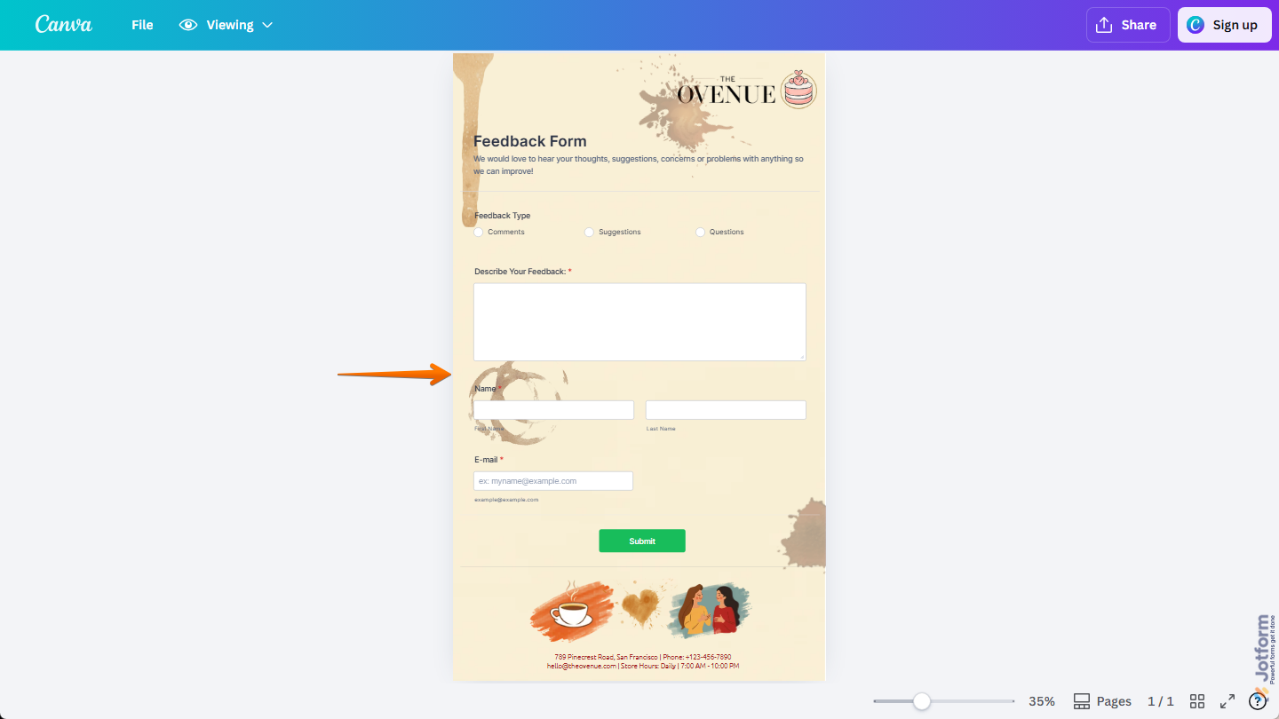 Jotform Feedback form in Canva design