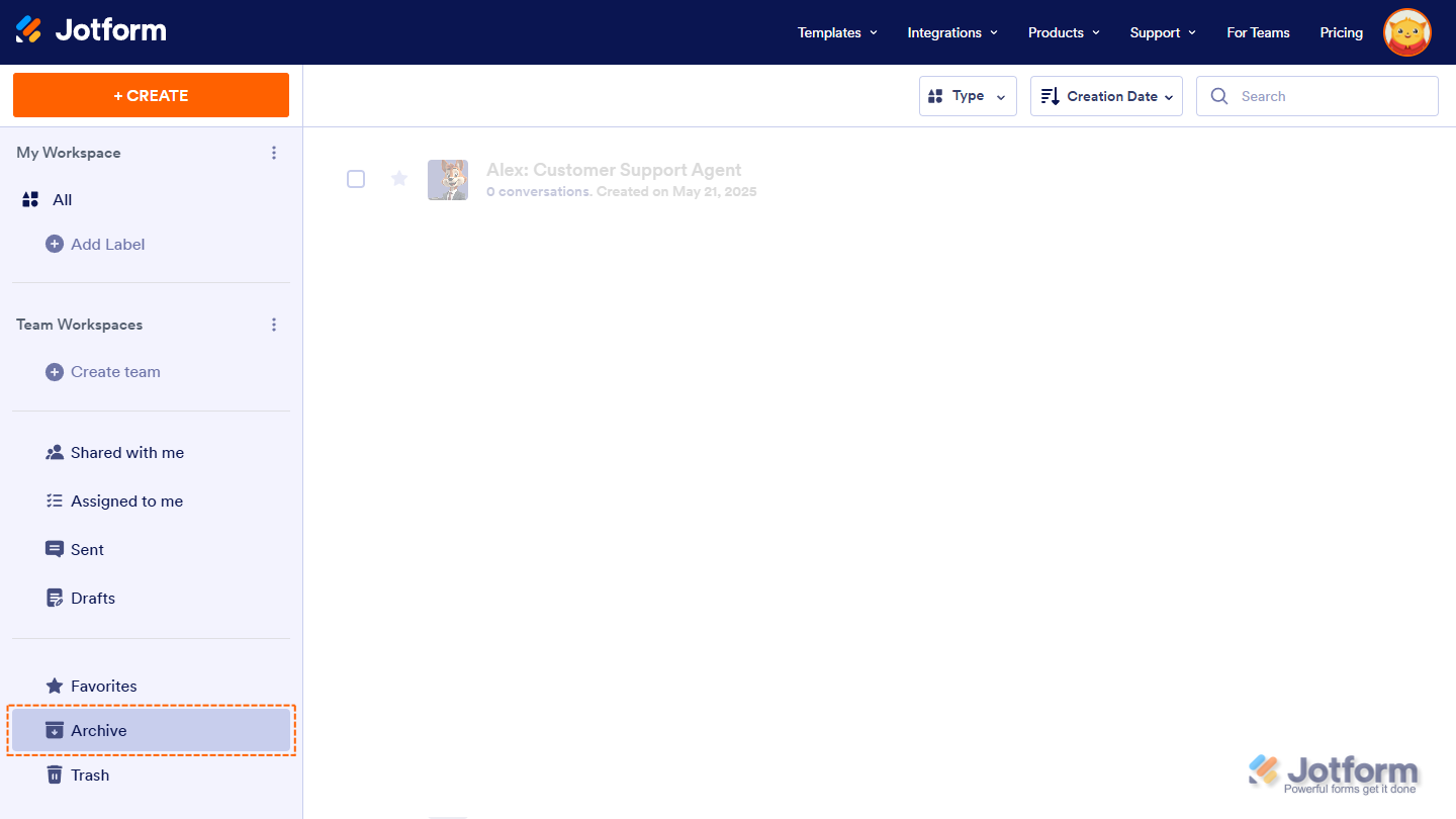 Archived Section Workspace Jotform