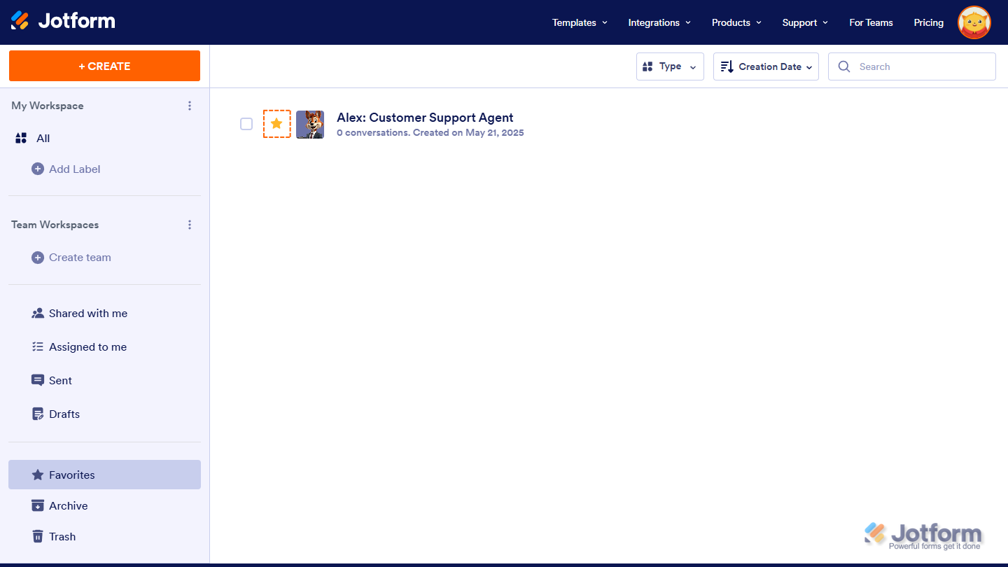 Unfavoriting Asset Workspace Jotform