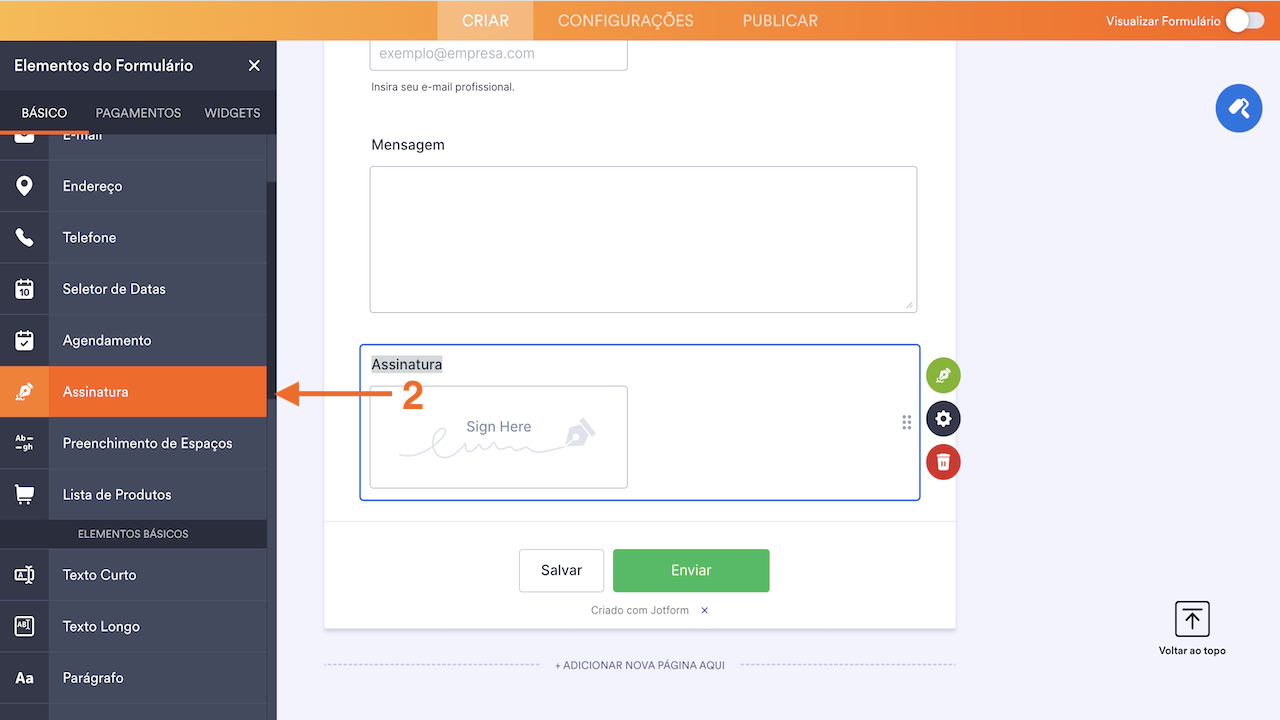 Adicionando uma Assinatura Eletrônica ao seu Formulário - 2