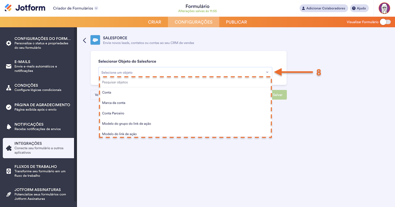 Selecionando objeto do Salesforce