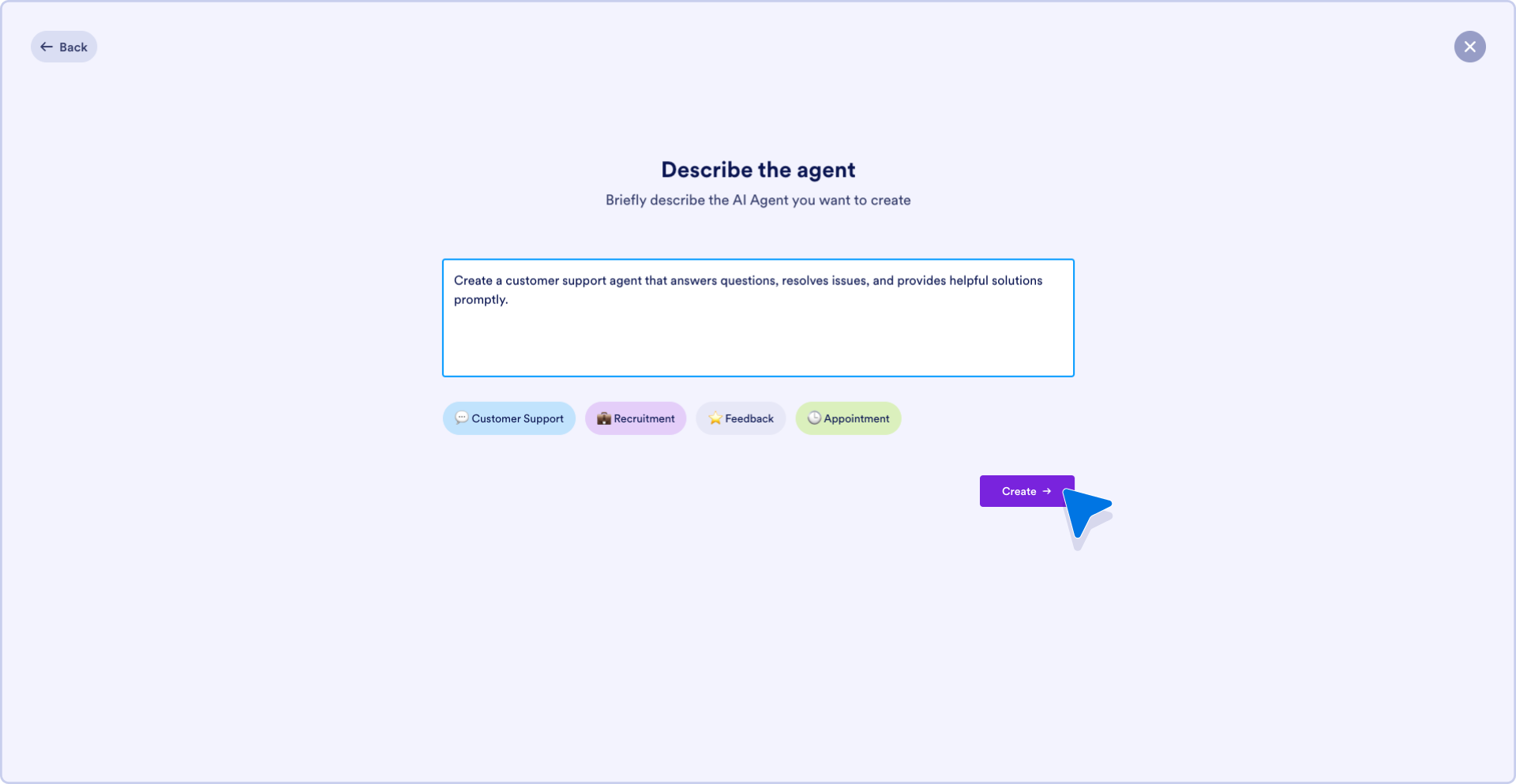 Describing the agent to create