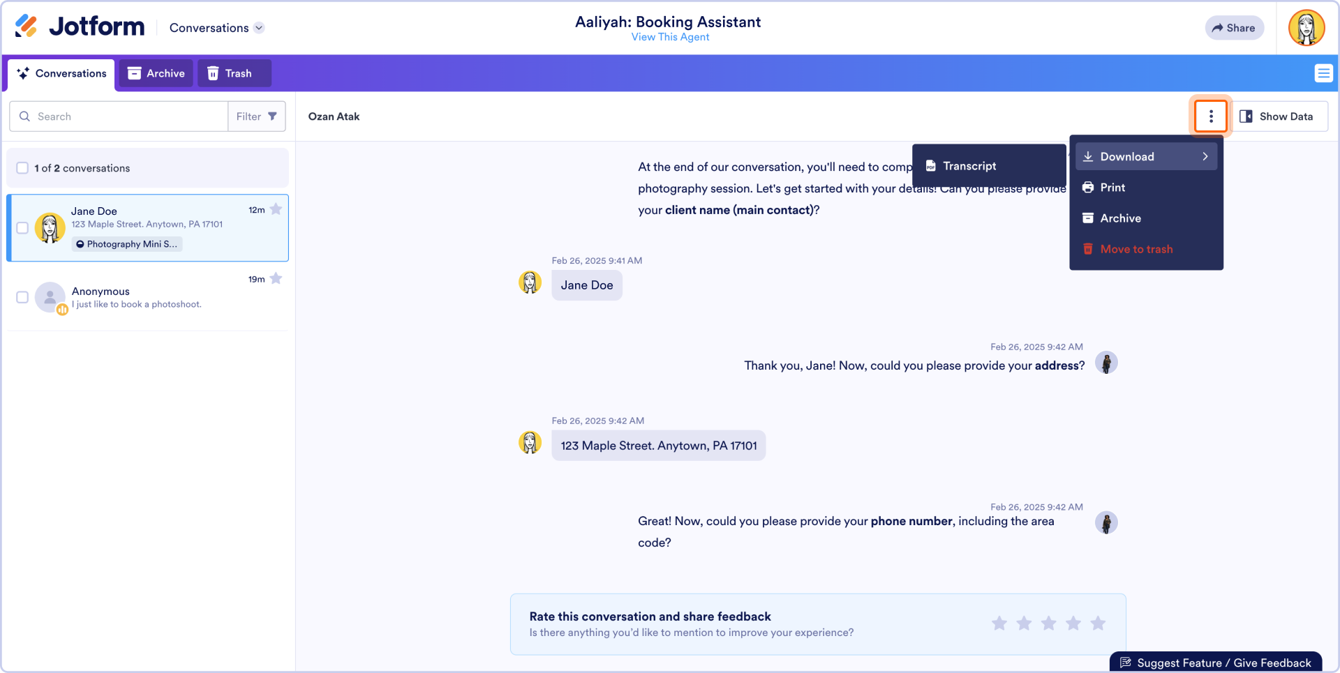 AI Agents conversations page