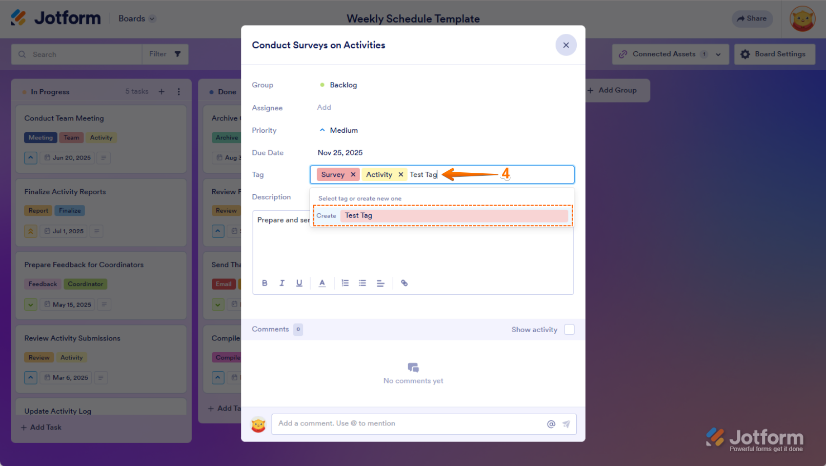 Enter a tag name in the field, then click Create or press Enter in Jotform