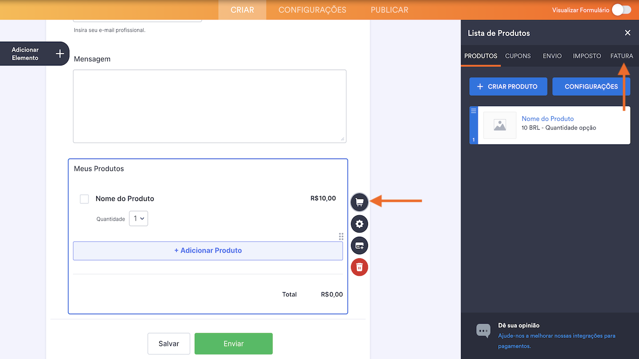 Configurações da Lista de Produtos
