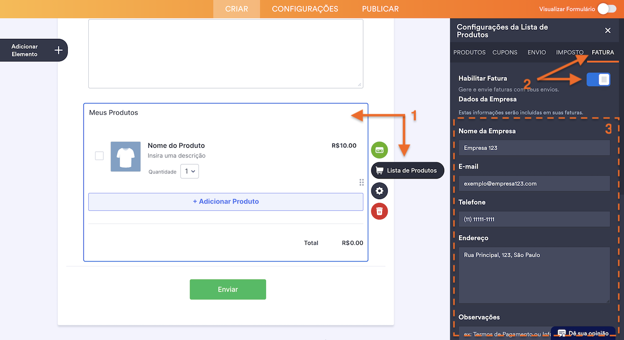 Configurações da Lista de Produtos