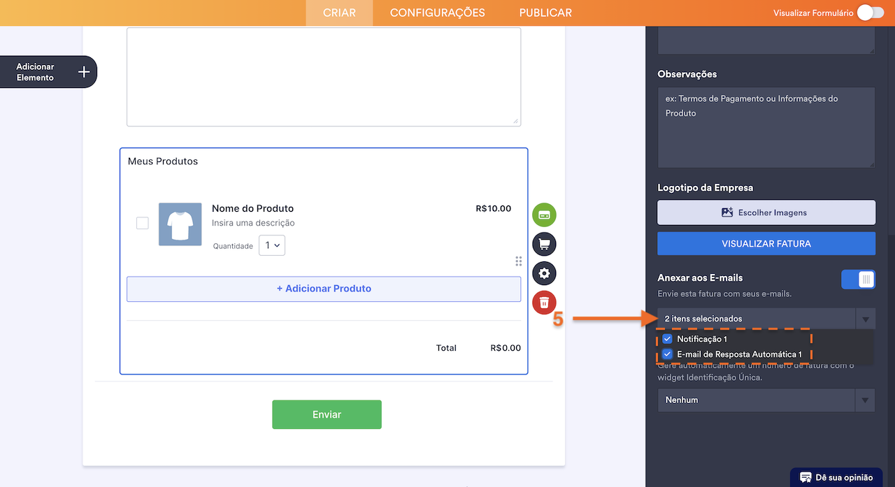 Configurações do recurso Anexar aos E-mails