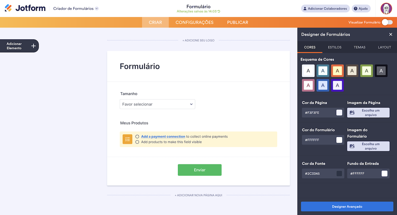 Personalizando o design do formulário com o Designer de Formulários no Criador de Formulários Jotform