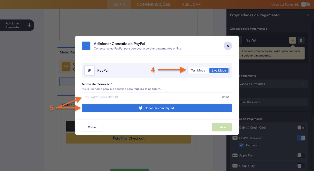 Adicionando conexão ao PayPal