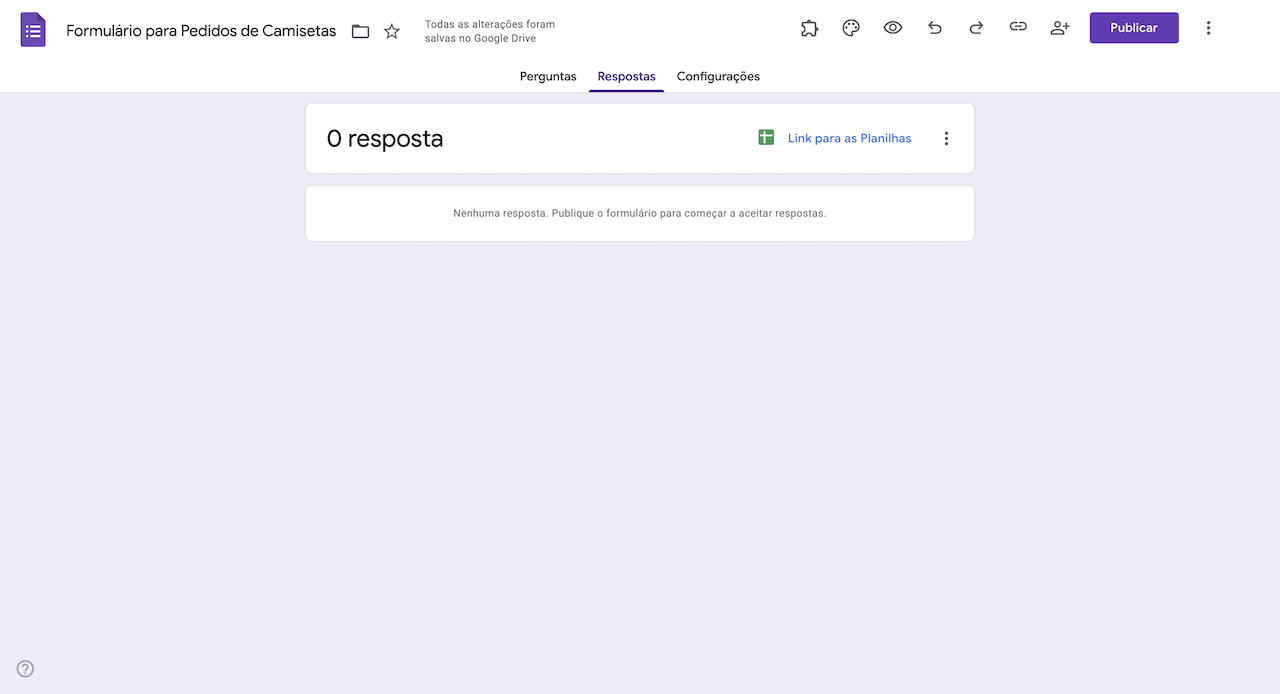 Aba de Respostas do Formulários Google