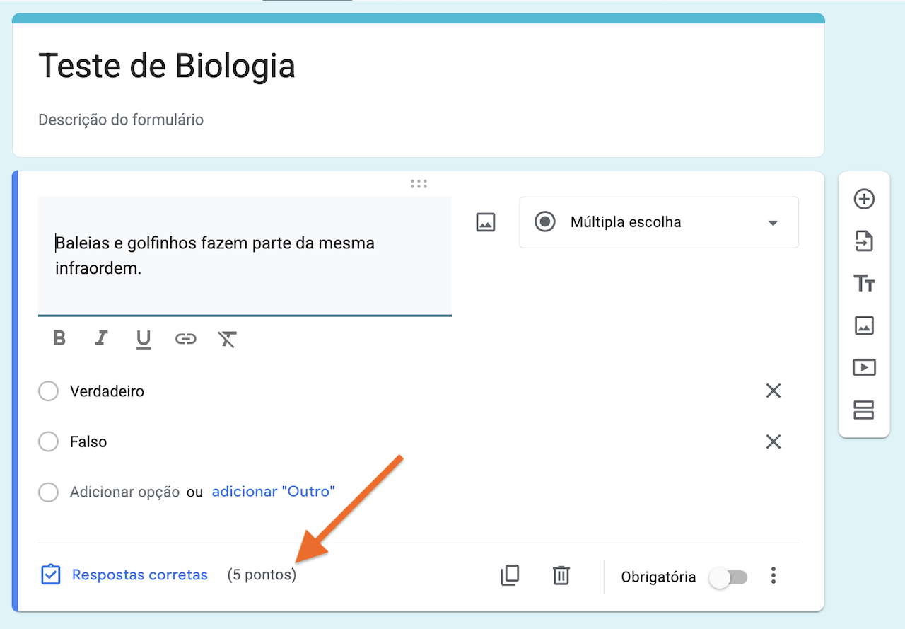 Captura de tela mostrando uma pergunta em um teste de biologia