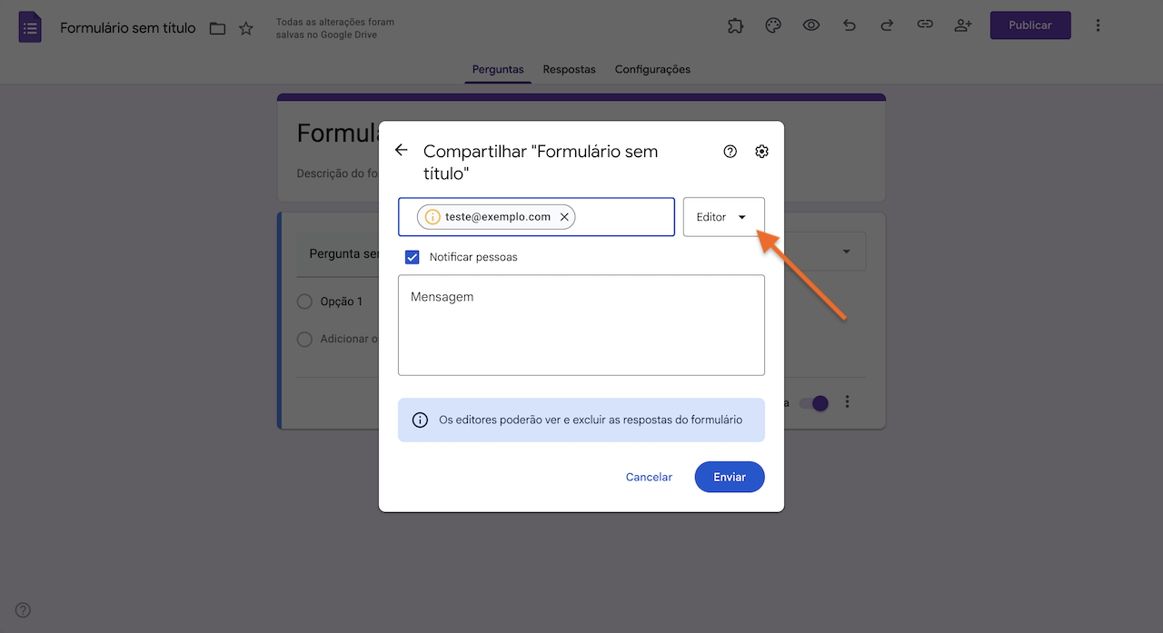 Altere o papel deles para Editor